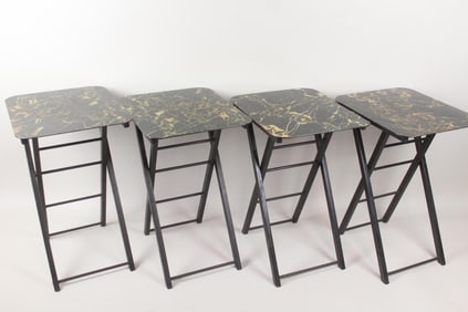 Set of 4 Faux Marble Folding TV Side Tables in Stand