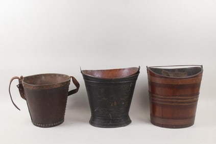 Lot of 3 Antique Buckets; Fire, Banded & Chinoiserie