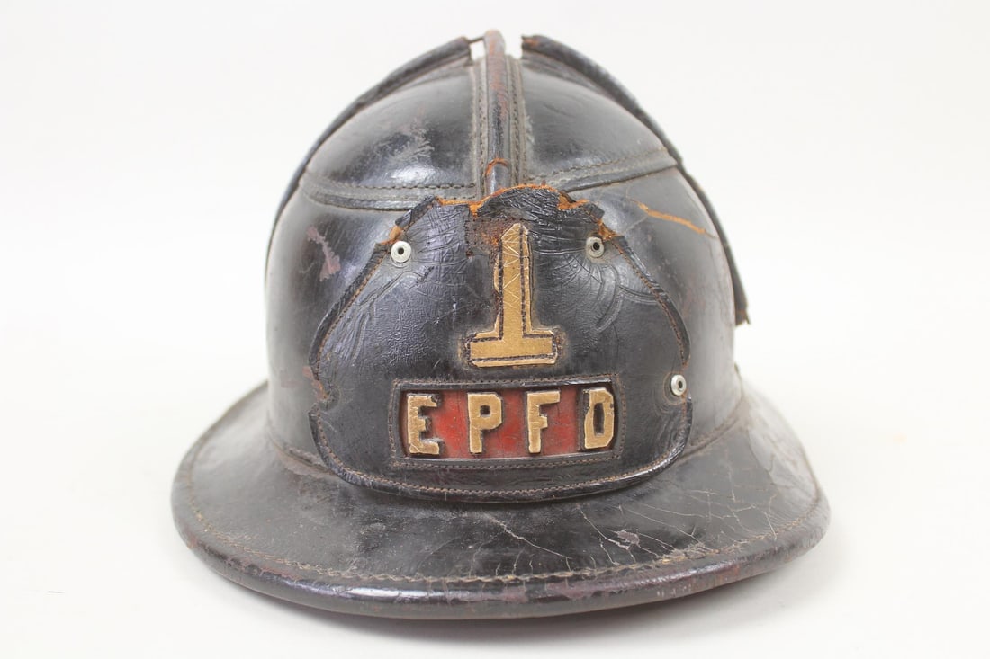 Vintage Leather Fire Helmet, EPFD Fire Department (1 of 11)