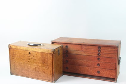 Lot of 2 Oak Machinist Chests, Multi Drawers