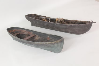 Lot of 2 Folk Art Wood Paint Boat Hull Models