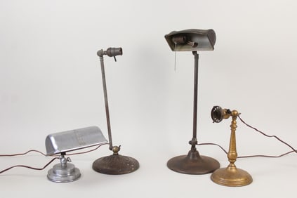 Lot of 4 Industrial Adjustable Lamps, Faries, Emeralite