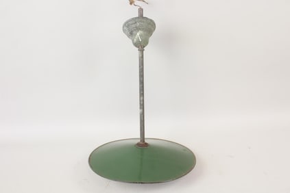 Industrial Green Enameled Flat Shade Hanging Light, Bulb Cluster