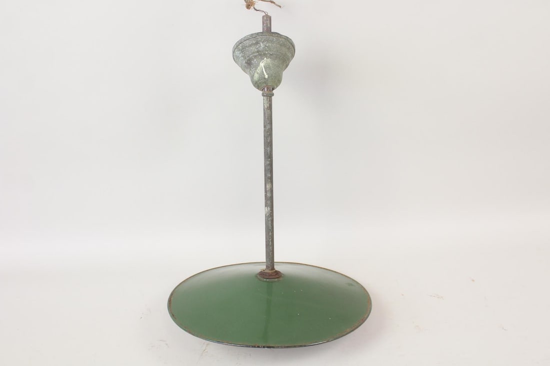 Industrial Green Enameled Flat Shade Hanging Light, Bulb Cluster (1 of 10)