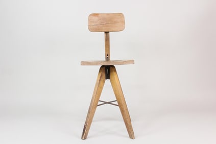 Minimalist Industrial Wooden Drafting Stool with Prouve Style Legs