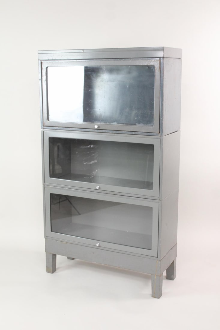 Industrial Metal & Glass Stacker Barrister Bookcase, 1 of 2 (1 of 10)