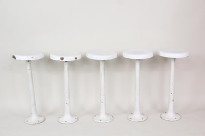 Set of 5 White Enamel Soda Fountain Barstools