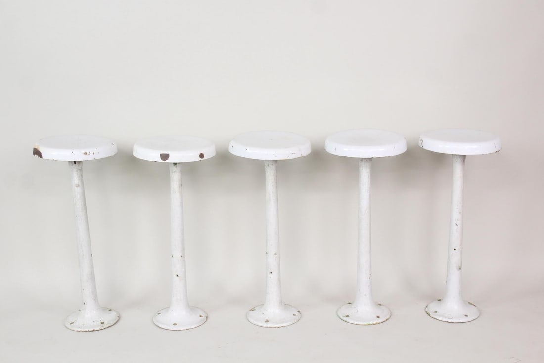 Set of 5 White Enamel Soda Fountain Barstools (1 of 8)