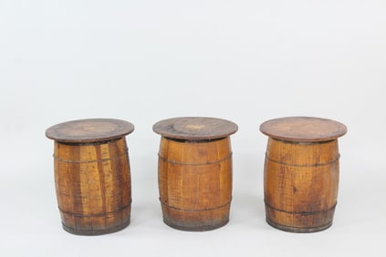 Set of 3 Wooden Barrel Side Tables, Western