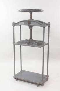 Large Floor Standing Industrial Book Press by Hickok: Industrial Large Floor Standing Industrial Book Press by Hickok. This is a very cool cast iron book press painted gray. Plaque on front says, "Hickok Harrisburg, P.A. USA.". Dimensions are 57 in h x 2
