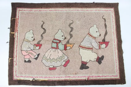 Goldilocks and the Three Bears Folk Art Hooked Rug