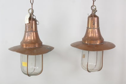Pair of Industrial Copper Ships Hanging Lights