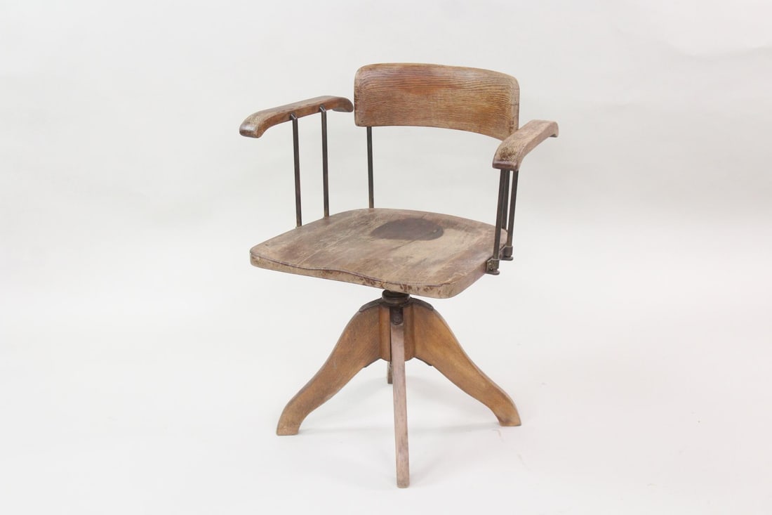 Industrial Iron & Oak Architect's Swivel Desk Chair (1 of 14)