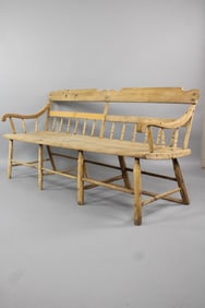 Primitive Scrubbed Pine Pennsylvania Hall Bench
