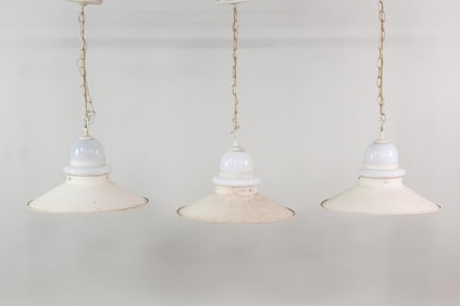 Set of 6 Postmodern Milk Glass & Metal Hanging Lights