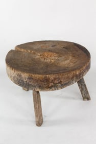 Primitive Round Wooden Peg Leg Butcher Block Coffee Table