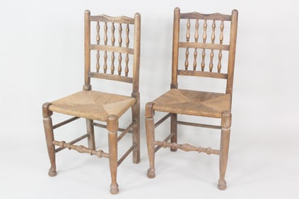 Pair of Lancashire Spindle Chairs with Rush Seats