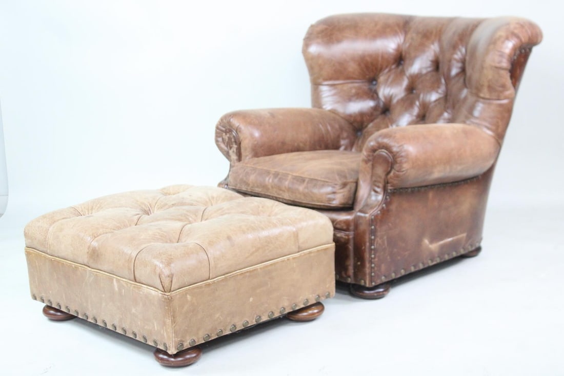 Ralph Lauren Polo Leather Tufted Club Chair & Ottoman (1 of 16)