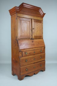 19th C. Pine Writing Secretary Cabinet