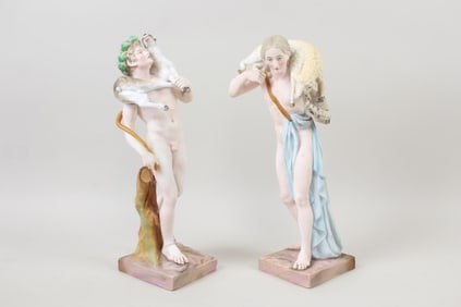 Pair of Porcelain Figures; Nude Male Shepherds