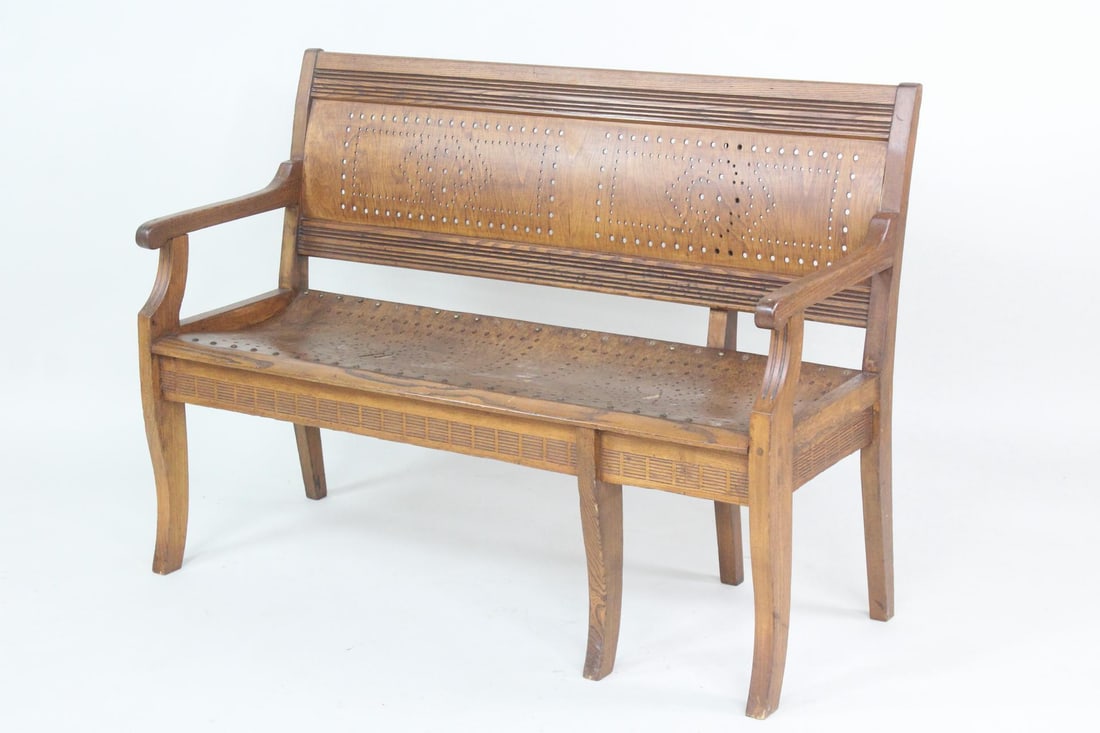 Antique Pierced Bentwood Train Station Bench (1 of 13)