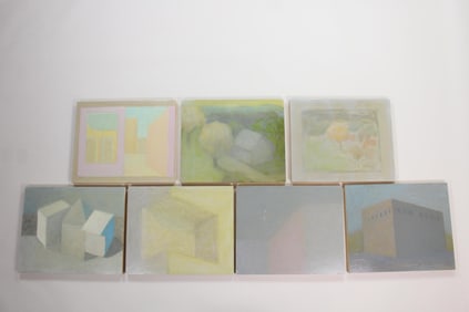 Group of 7 Clark Murray Expressionist Paintings, Buildings & Abstracts in Muted Colors