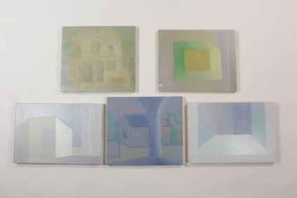 Group of 5 Clark Murray Expressionist Paintings, Buildings & Abstracts in Muted Colors