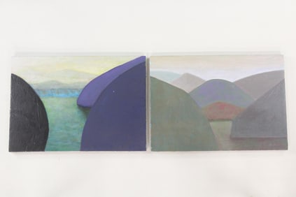 Pair of Large Clark Murray Expressionist Paintings, Hudson River Landscapes