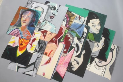 Group of 16 Abstract Clark Murray Large Portrait Oil Stick Paintings