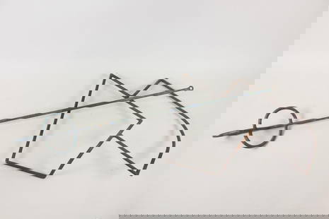 2 Large Tubular Metal Abstract Sculptures: 2 Large Tubular Metal Abstract Sculptures. Two art pieces made of welded tubular metal, one with a blue finish. Unsigned. Dimensions are 19.5 in h x 26 in w x 5 in d and 44 i h x 7 in w x 5 in d. Cond