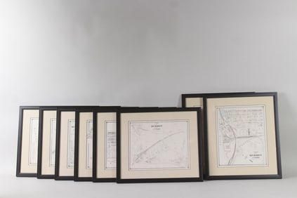 Set of 8 Framed Hudson NY Maps & Business Notices
