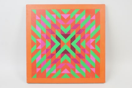 Op-Art Geometric Abstract Painting, Signed 1975
