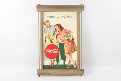 1940s Framed Coca Cola Cardboard Advertising Sign