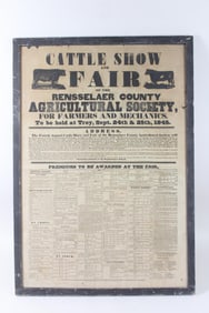 Framed 1845 Broadside Poster for Cattle Show Fair in Rensselaer County, NY