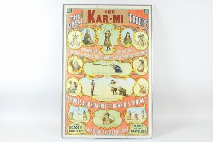 Framed Kar-Mi and Great Victorina Troupe Circus Poster, Sideshow