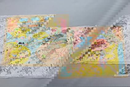 Pair of Outsider Art Unstretched Paintings