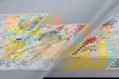 Pair of Outsider Art Unstretched Paintings: Pair of Outsider Art Unstretched Paintings. These are unsigned. These are very cool vibrant and fun paintings. They could possibly be children's art. We were told they were Outsider Art by the previou