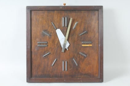Mid Century Modern Minimalist Wood & Metal Wall Clock