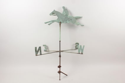 Patinated Sheet Copper Horse & Rider Weathervane