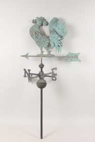 Crowing Rooster Metal Weathervane with Verdigris Finish