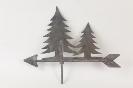 Folk Art Pair of Pine Trees Cut Out Sheet Metal Weathervane