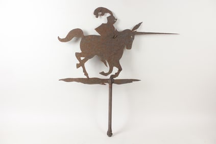 Folk Art Sheet Iron Jousting Knight in Armor Iron Weathervane