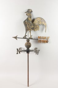 Large Gilt Metal Rooster & Arrow Weathervane