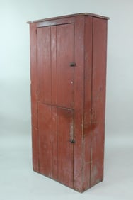 19th C. Primitive Red Painted 2-Door Cupboard