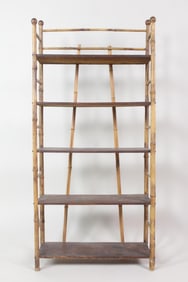 Antique Bamboo and Wood Book Shelf, Stick and Ball
