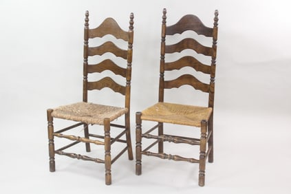 Pair of Rush Seat Ladderback Side Chairs