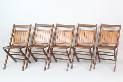 Set of 5 Wooden Folding Chairs from Odd Fellows Hall, IOOF