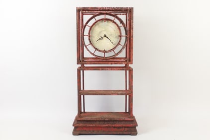 Unusual Iron Framed Clock with Shelf