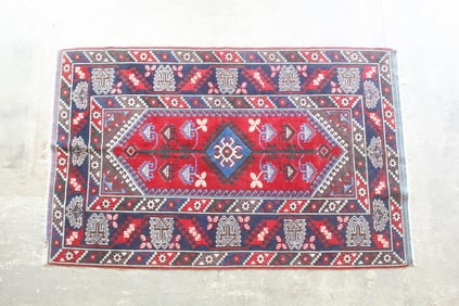Turkish Dosemealti Red, White & Blue Persian Oriental Rug, 6x4 Ft