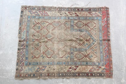 Small Worn Persian Oriental Rug, 4x3 Ft